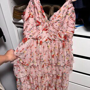 MAC DUGGAL Floral Chiffon Ruffled Pleated Bodice Sleeveless Tiered Maxi Gown 14